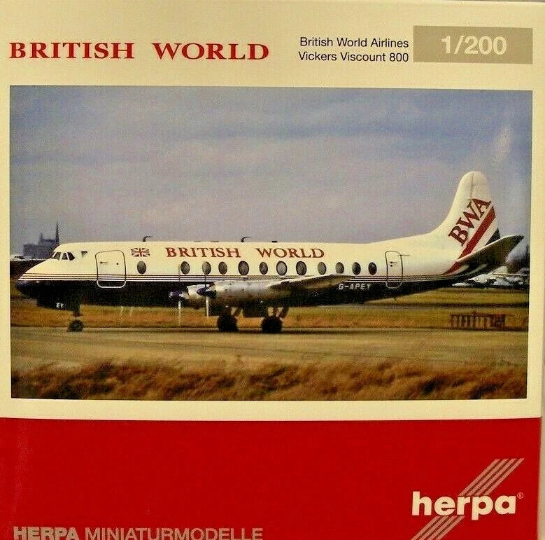 1/200 British World Airlines Vickers Viscount 800 25th Anniversary Last Viscount Passenger Flight G-APEY