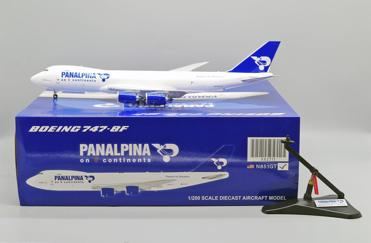 1/200 Panalpina Boeing 747-8F Reg: N851GT with Stand