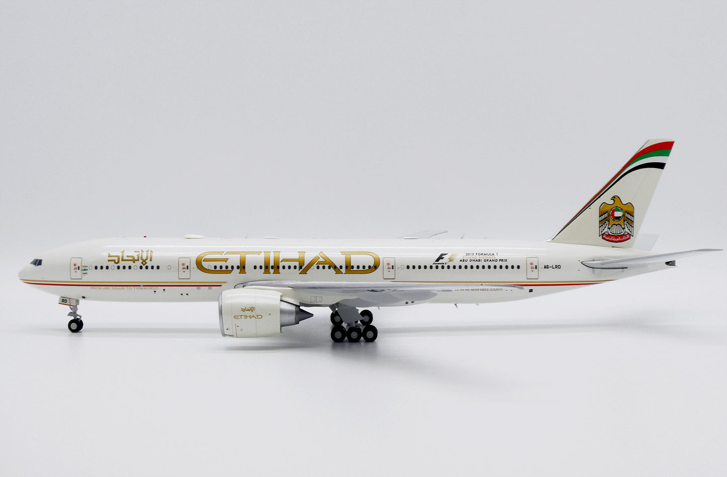 1/200 Etihad Airways Boeing 777-200LR "2015 Formula 1" Reg: A6-LRD with Stand