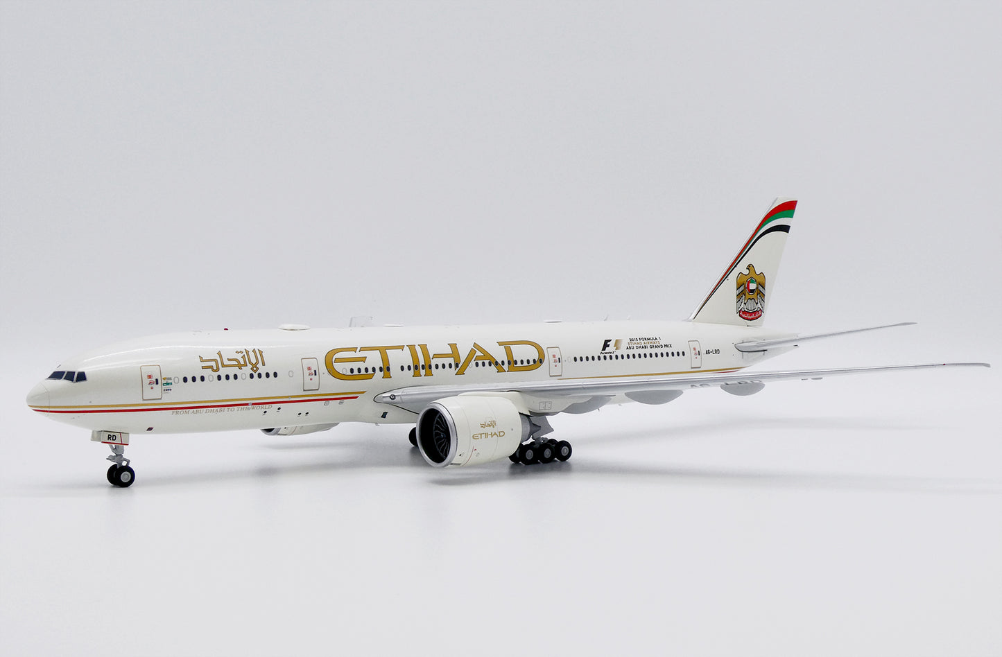 1/200 Etihad Airways Boeing 777-200LR "2015 Formula 1" Reg: A6-LRD with Stand