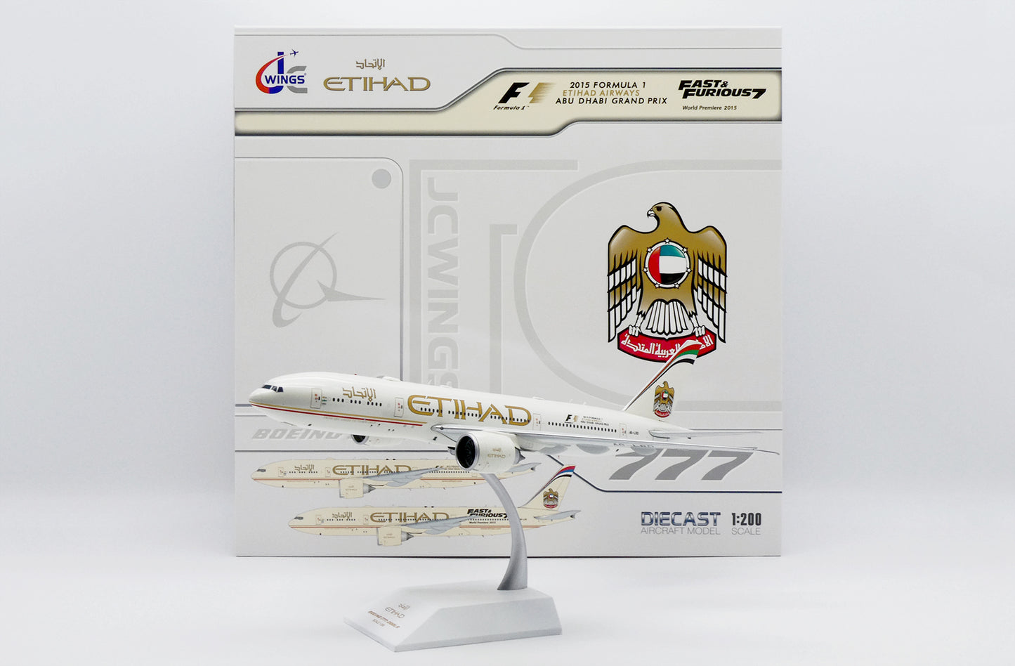 1/200 Etihad Airways Boeing 777-200LR "2015 Formula 1" Reg: A6-LRD with Stand