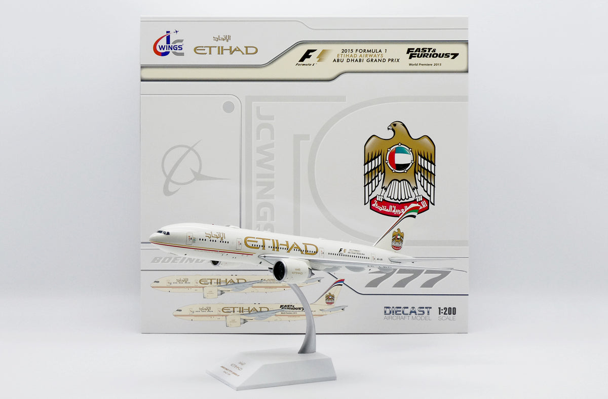 1/200 Etihad Airways Boeing 777-200LR "2015 Formula 1" Reg: A6-LRD with Stand