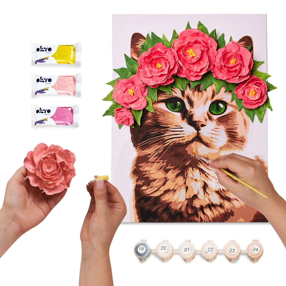 3D Modeling+Painting Kit 30x40cm - A Cat in a Flower Crown