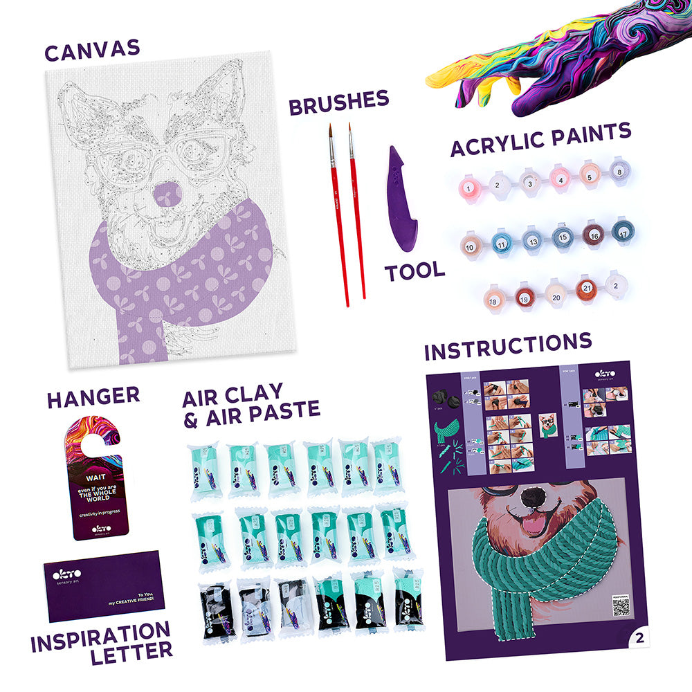 3D Modeling+Painting Kit 30x40cm - Fashion Corgi