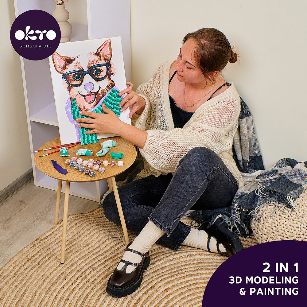 3D Modeling+Painting Kit 30x40cm - Fashion Corgi