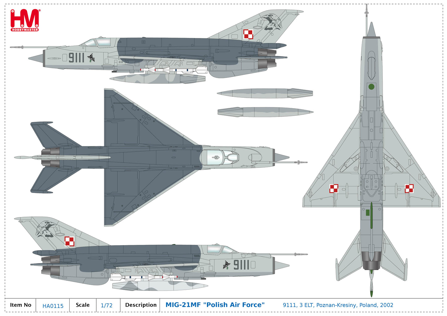 1/72 MIG-21MF "Polish Air Force" 9111 3 ELT Poznan-Kresiny Poland 2002
