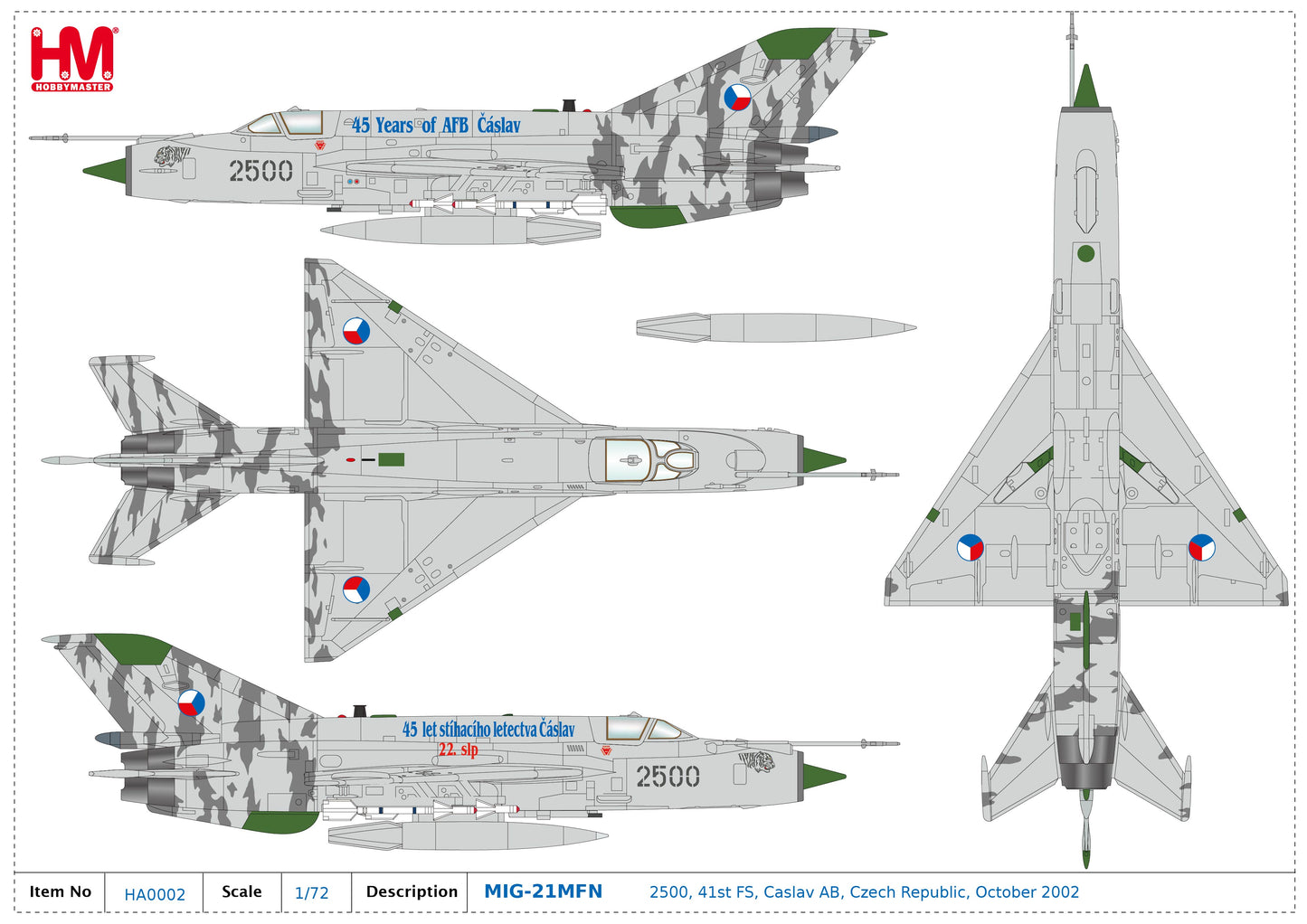 1/72 MIG-21MFN 2500 41st FS Caslav AB Czech Republic Oct 2002