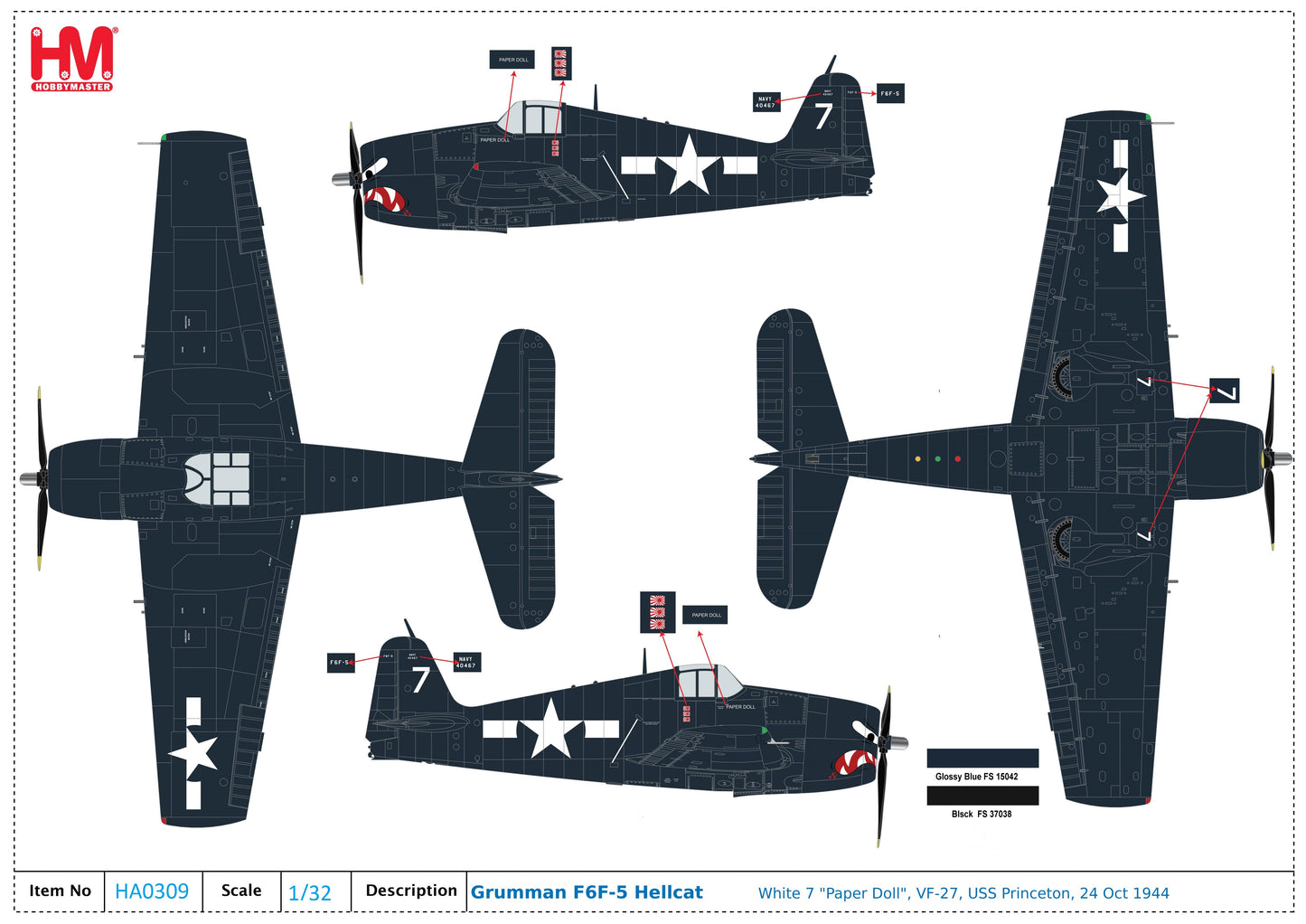 1/32 Grumman F6F-5 "Paper Doll" VF-27 USS Princeton (CVL-23) October 1944