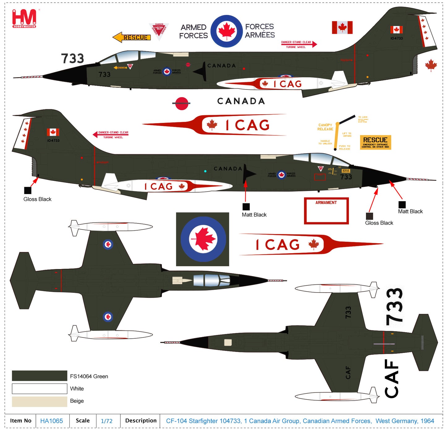 1/72 CF-104 Starfighter 104733 1 Canada Air Group Canadian Armed Forces West Germany 1976
