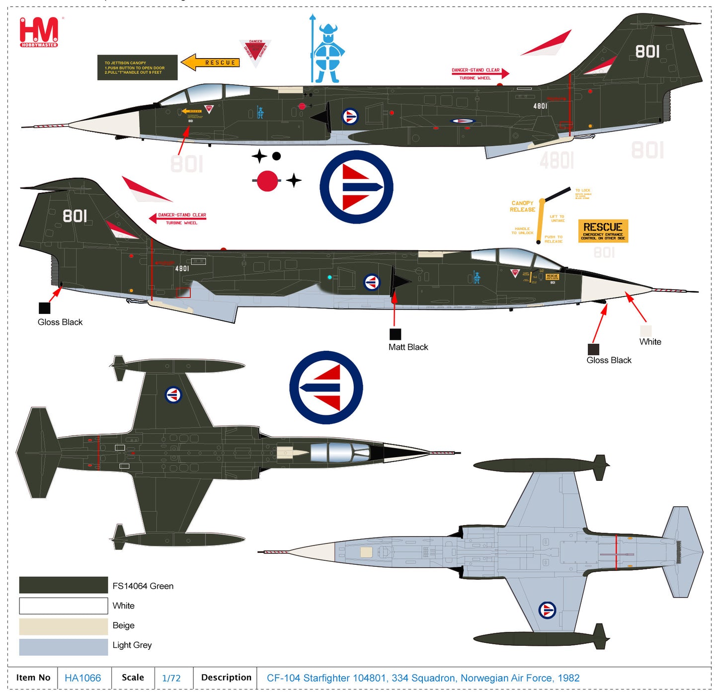 1/72 CF-104 Starfighter 104801 334 Squadron Norwegian Air Force 1982