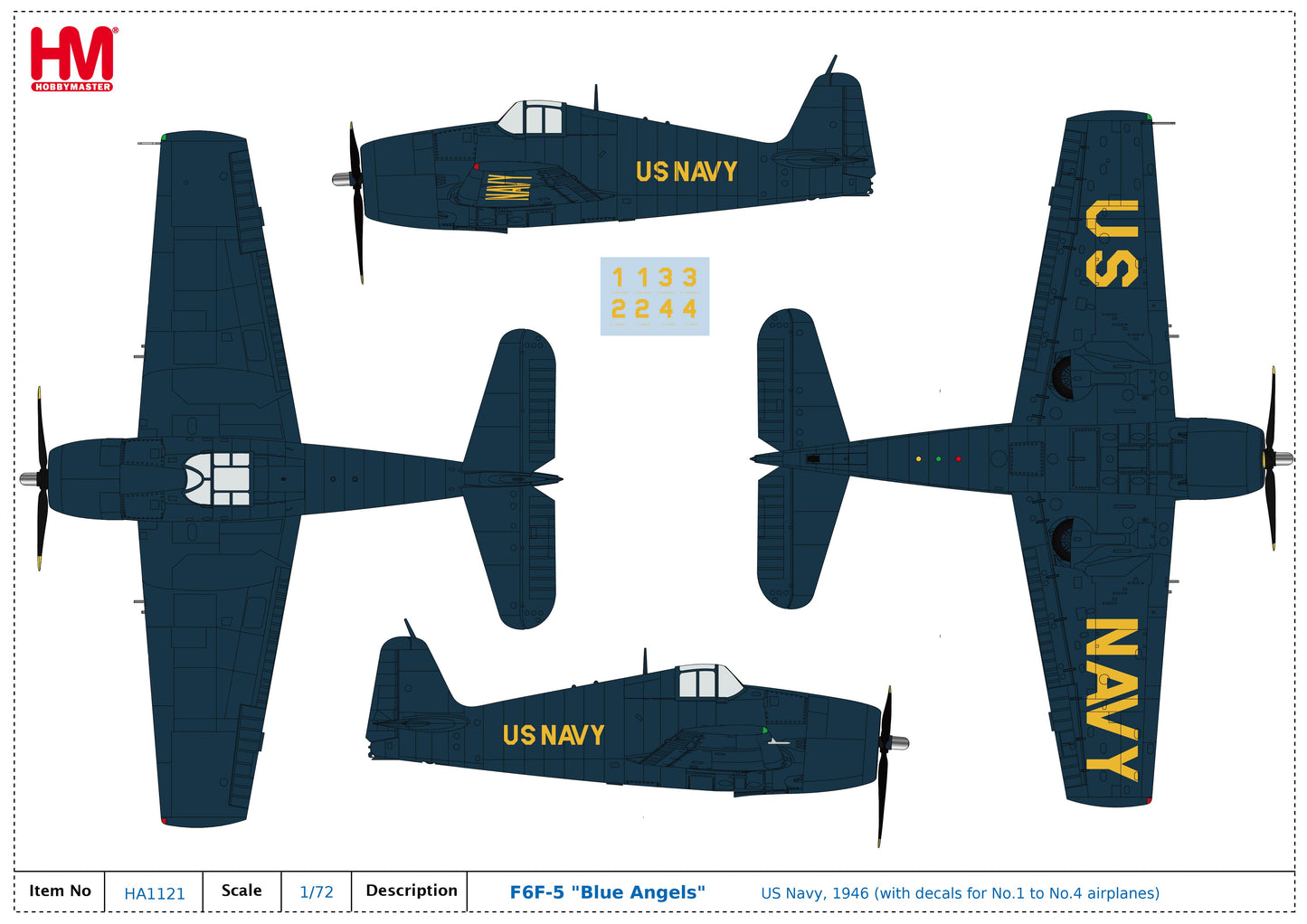 1/72 F6F-5 "Blue Angels" US Navy 1946 (with Decals for No.1 to No.4 Airplanes)