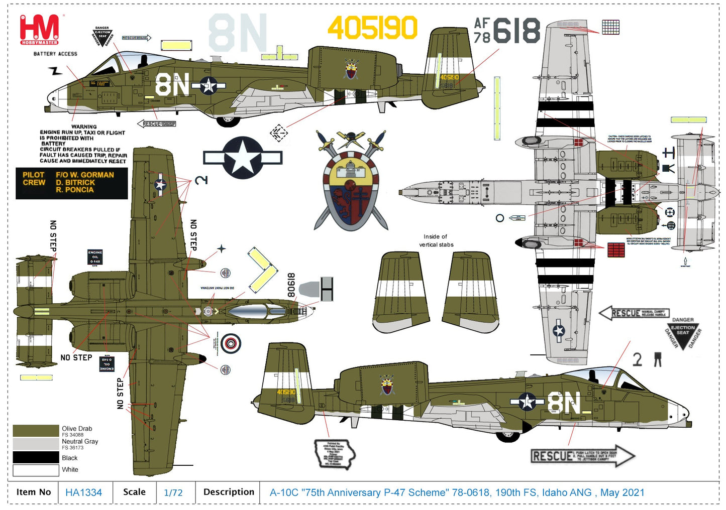1/72 A-10C "75th Anniversary P-47 Scheme" 78-0618 190th FS Idaho ANG May 2021