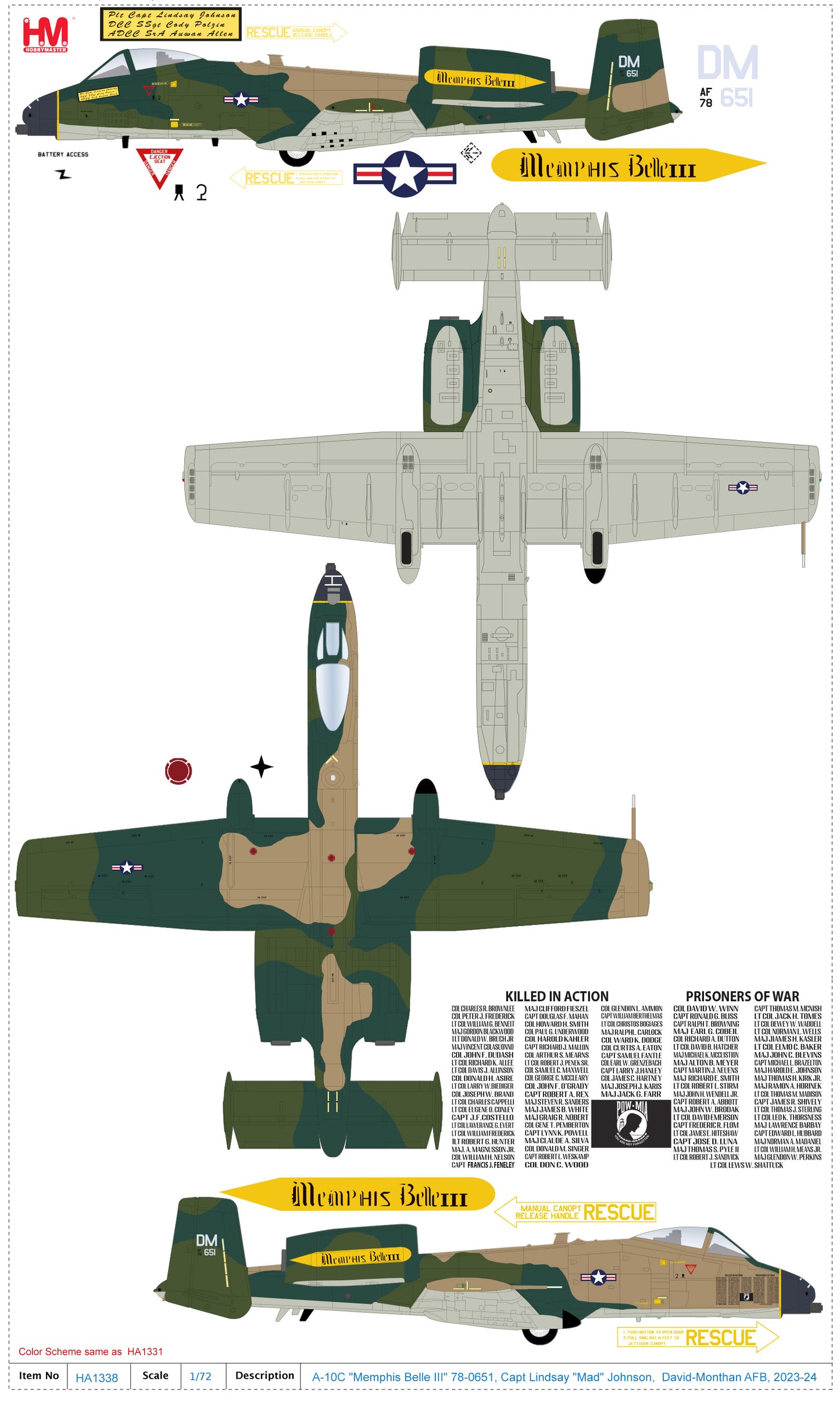 1/72 A-10C "Memphis Belle III" 78-0651 Capt Lindsay "Mad" Johnson David-Monthan AFB 2023-24