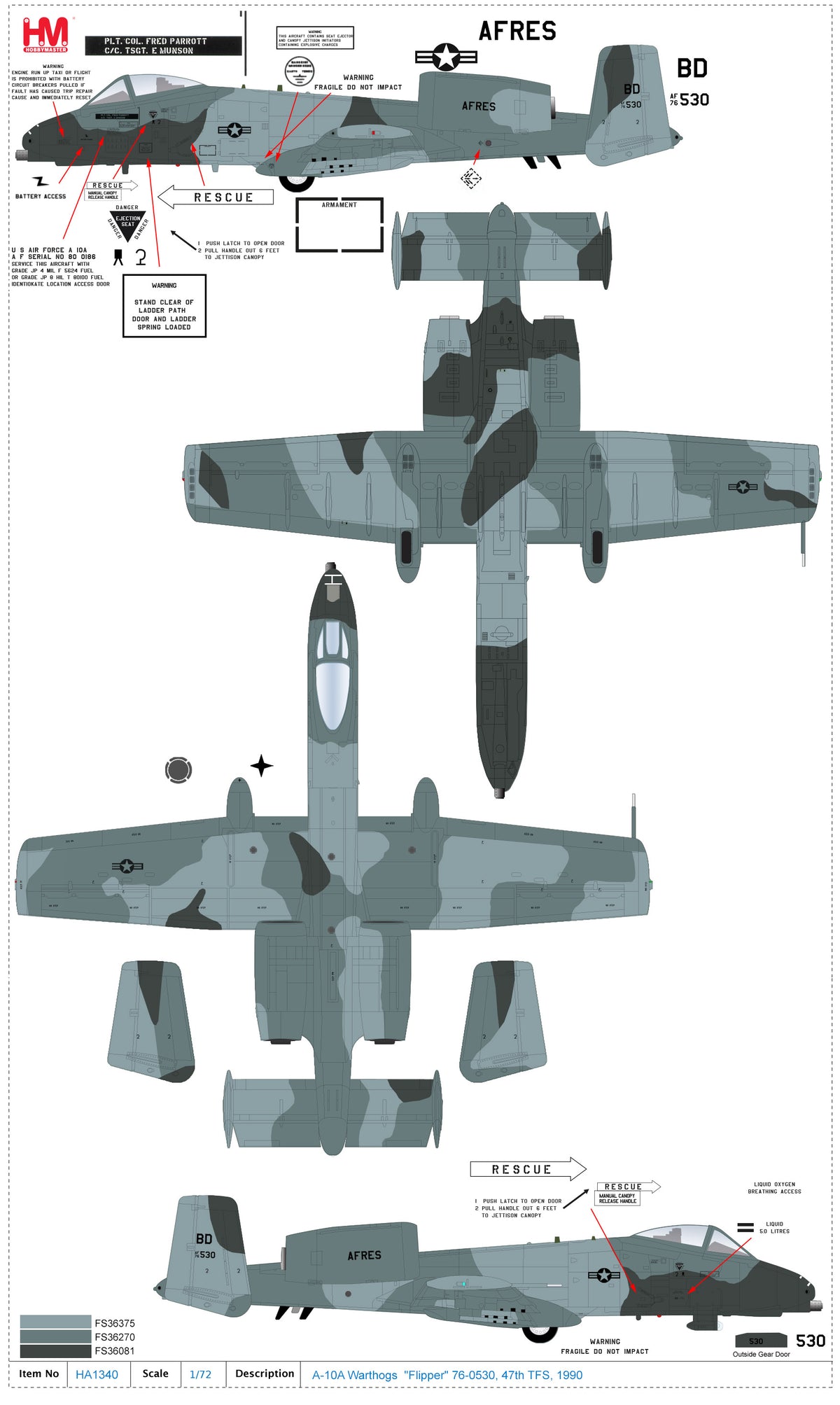 1/72A-10A "Flipper" AF76-0530 47th TFS 1990 (with 12 x Mk.82 2 x GBU-10 6 x AGM-65 2 x AIM-9)