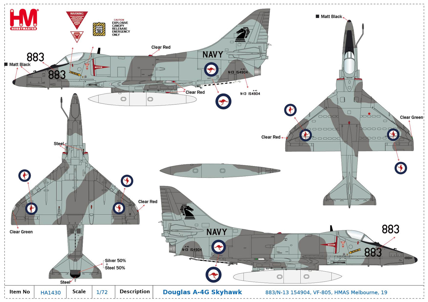 1/72 A4G Skyhawk 883/N-13 154904 VF-805 HMAS Melbourne 1980