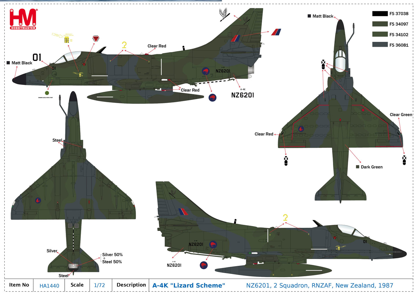 1/72Â A-4K "Lizard Scheme" NZ6201 2 Squadron RNZAF New Zealand 1987