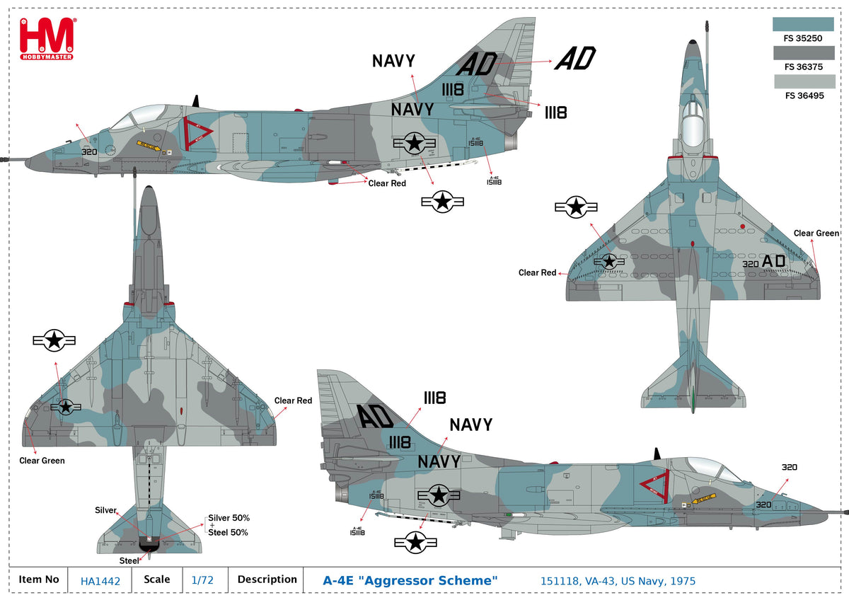 1/72 A-4E "Aggressor Scheme" 151118 VA-43 US Navy 1975