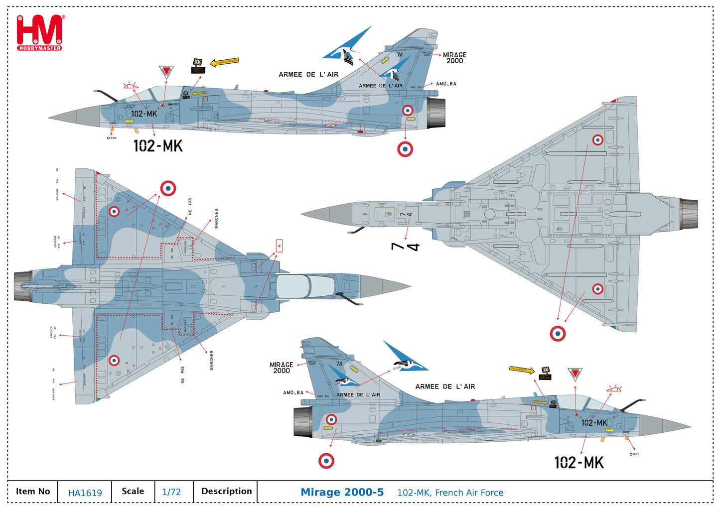 1/72 Mirage 2000-5 102-MK, French Air Force (2 x 2000l Fuel Tank, 1x 1300l Fuel Tank 2 x MICA IR, 4 x MICA EM)