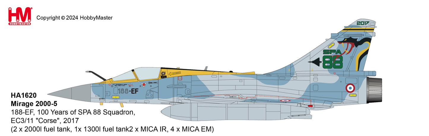 1/72 Mirage 2000-5 188-EF, 100 Years of SPA 88 Squadron, EC3/11 "Corse", 2017 (2 x 2000l Fuel Tank, 1x 1300l Fuel Tank 2 x MICA IR, 4 x MICA EM)