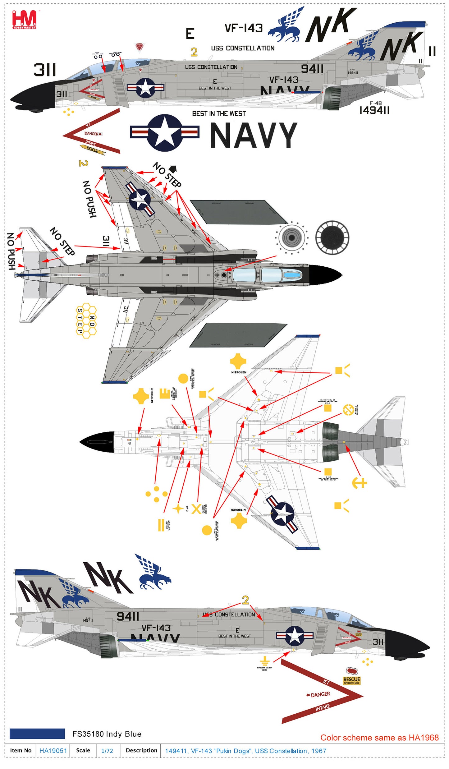 1/72 F-4B Phantom II 149411 VF-143 "Pukin Dogs" USS Constellation 1967