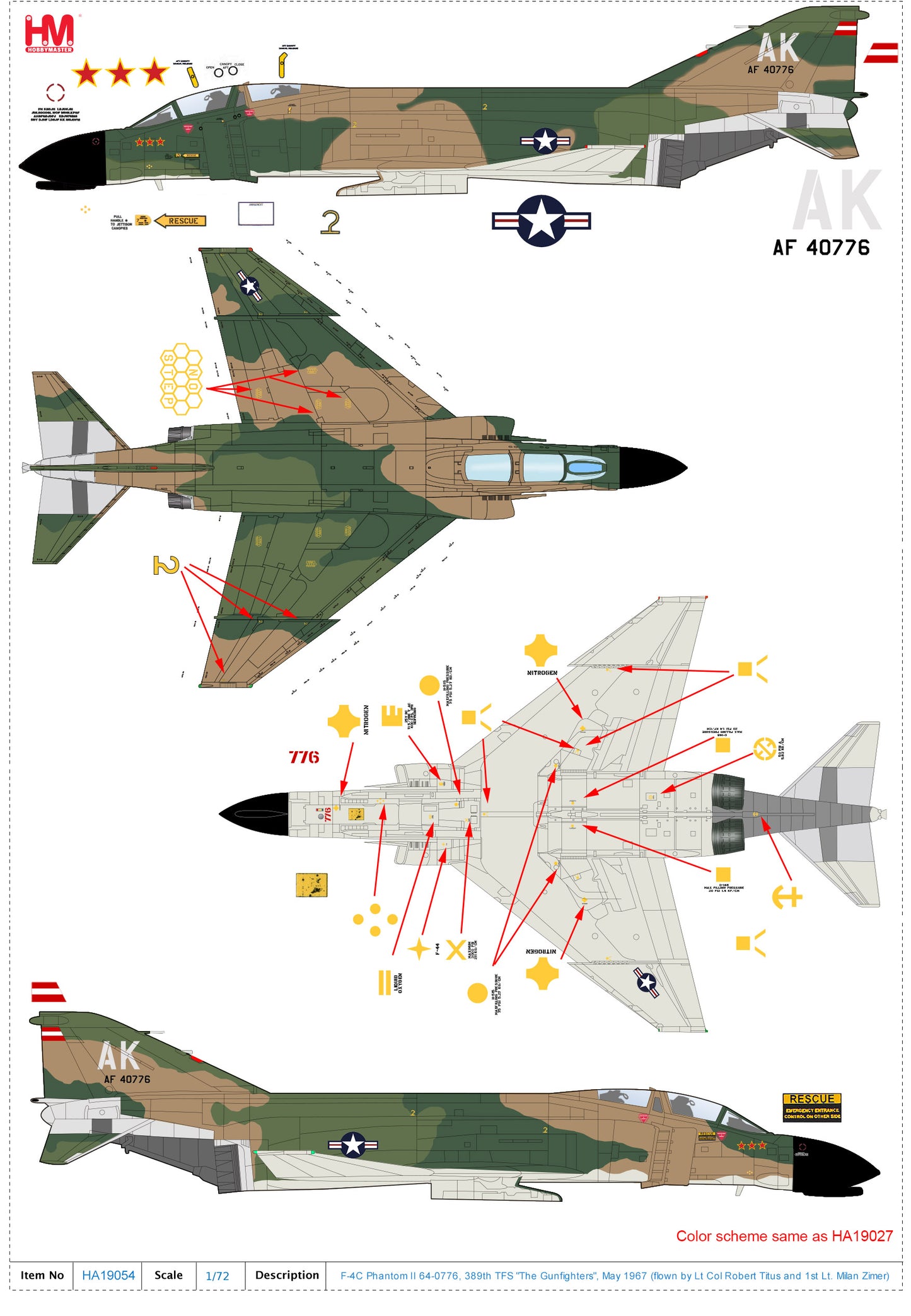 1/72 F-4C Phantom II 64-0776 389th TFS "The Gunfighters" May 1967 (flown by Lt Col Robert Titus and 1st Lt. Milan Zimer)