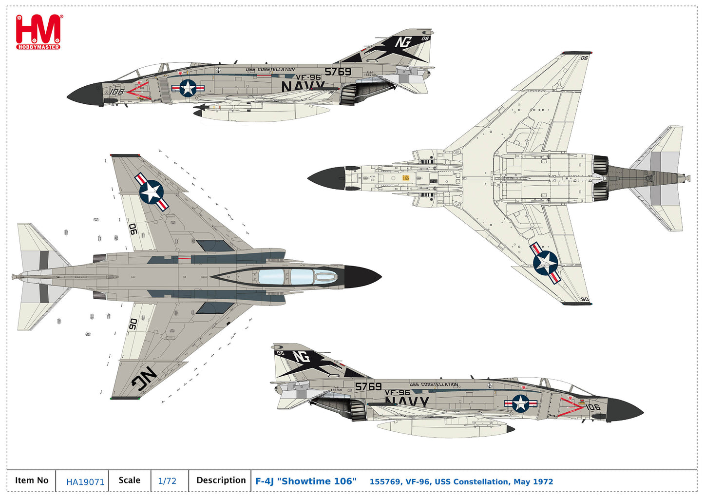 1/72 F-4J "Showtime 106" 155769 VF-96 USS Constellation May 1972