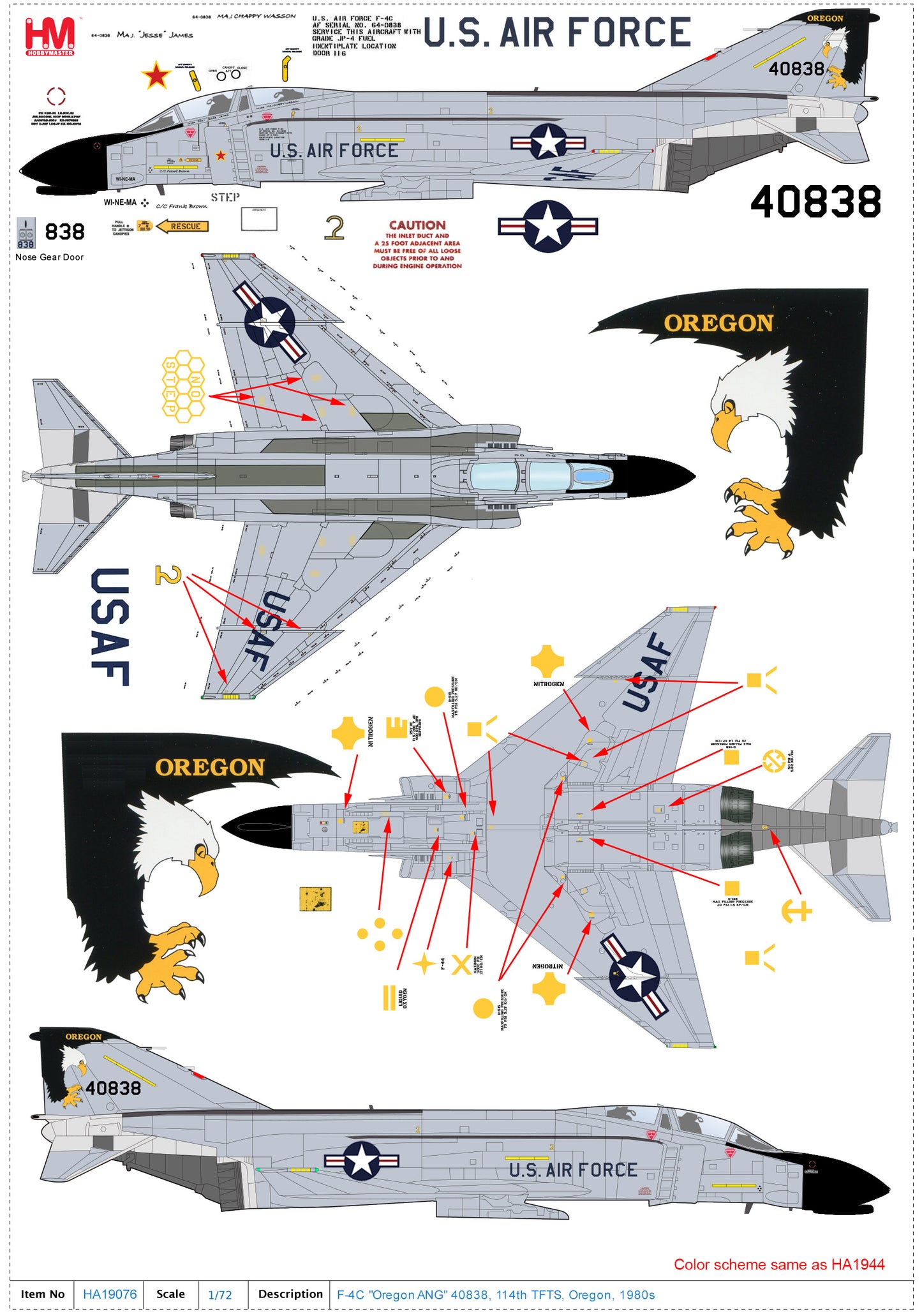 1/72 F-4C "Oregon ANG" 40838 114th TFTS Oregon 1980s