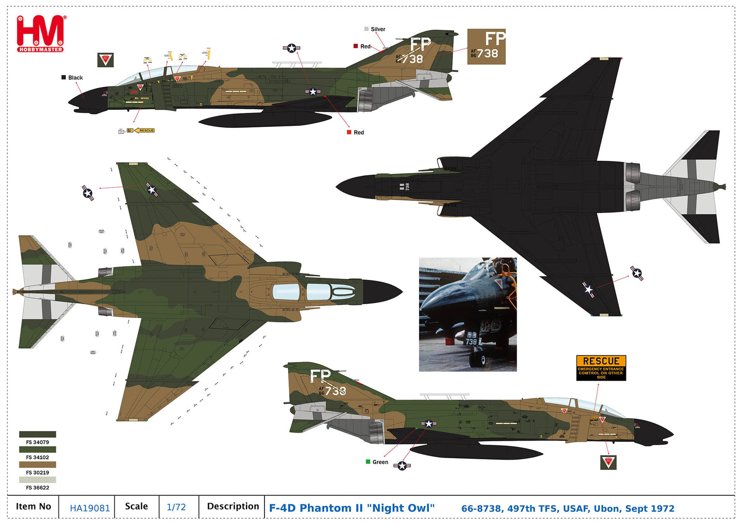 1/72 F-4D Phantom II "Night Owl" 66-8738 497th TFS USAF Ubon Sept 1972