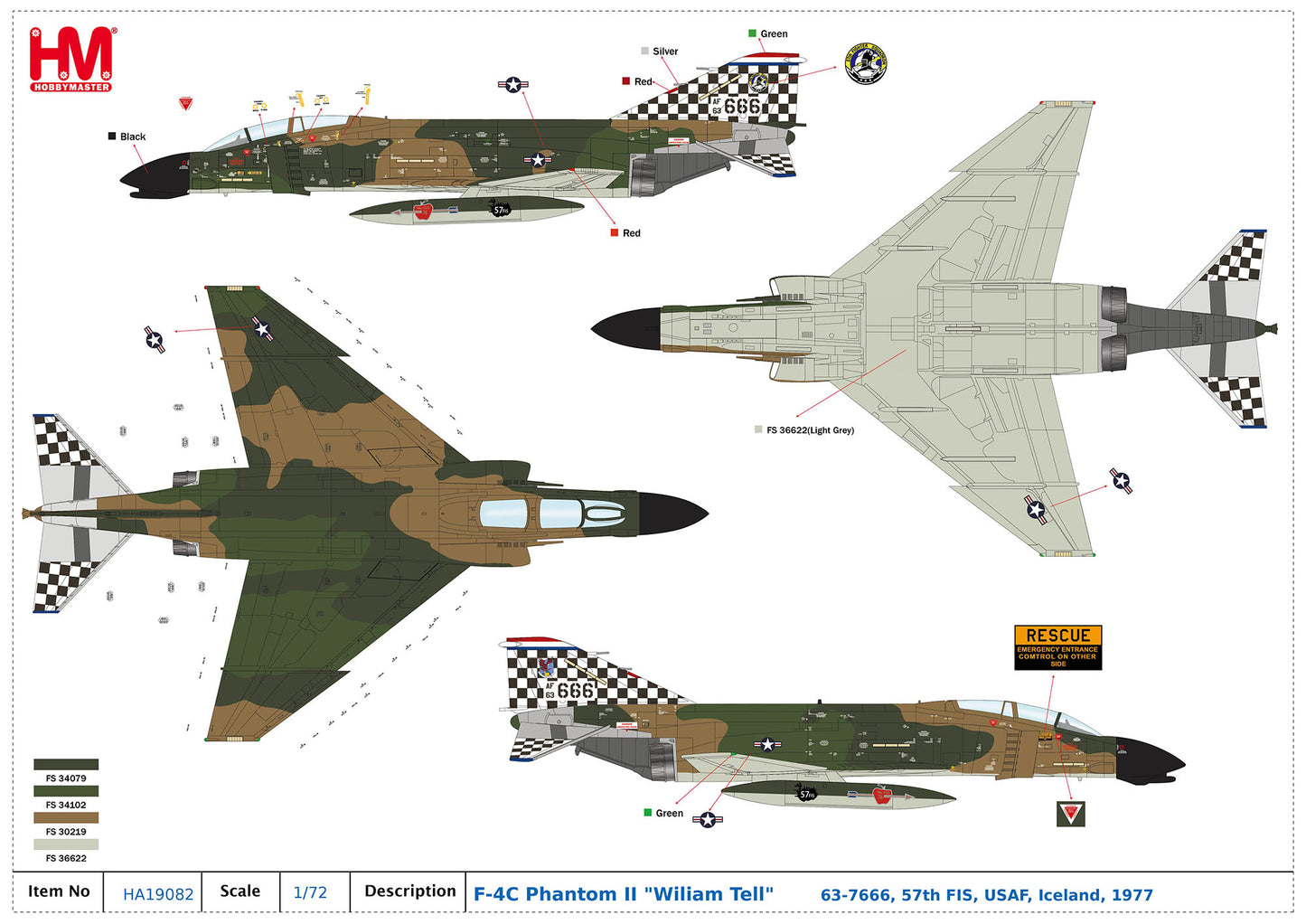 1/72 F-4C Phantom II "Wiliam Tell" 63-7666 57th FIS USAF Iceland 1977