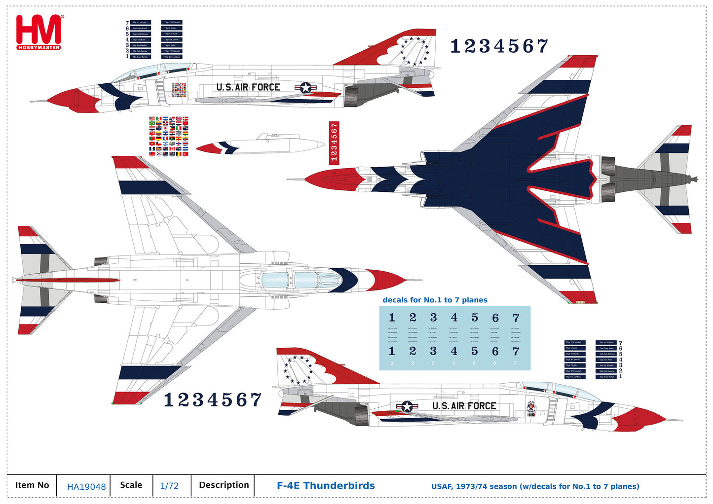 1/72 F-4E Thunderbirds USAF 1973/74 Season (with Decals for No.1 to 7 Planes)