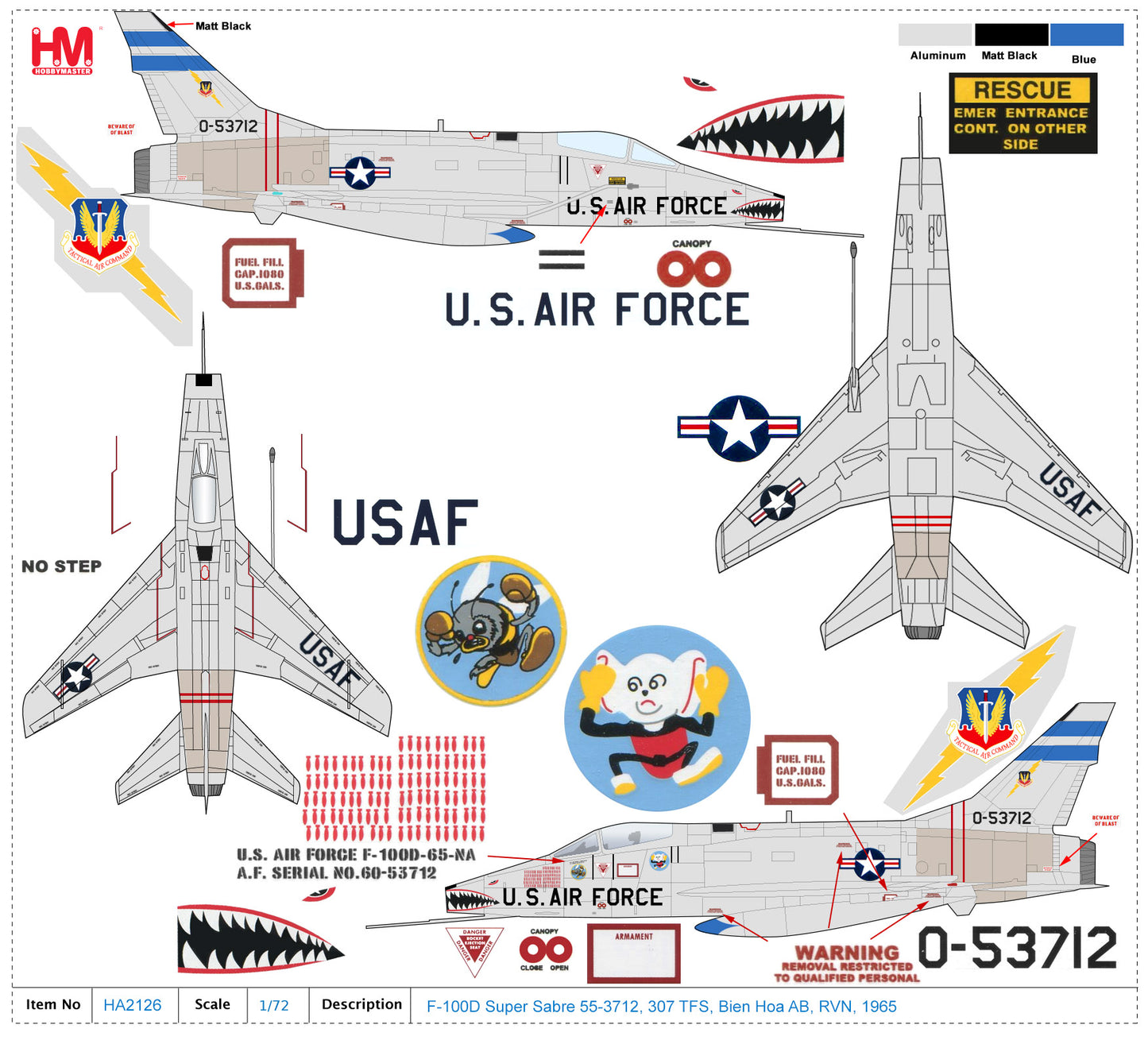 1/72 F-100D Super Sabre 55-3712 307 TFS Bien Hoa AB RVN 1965