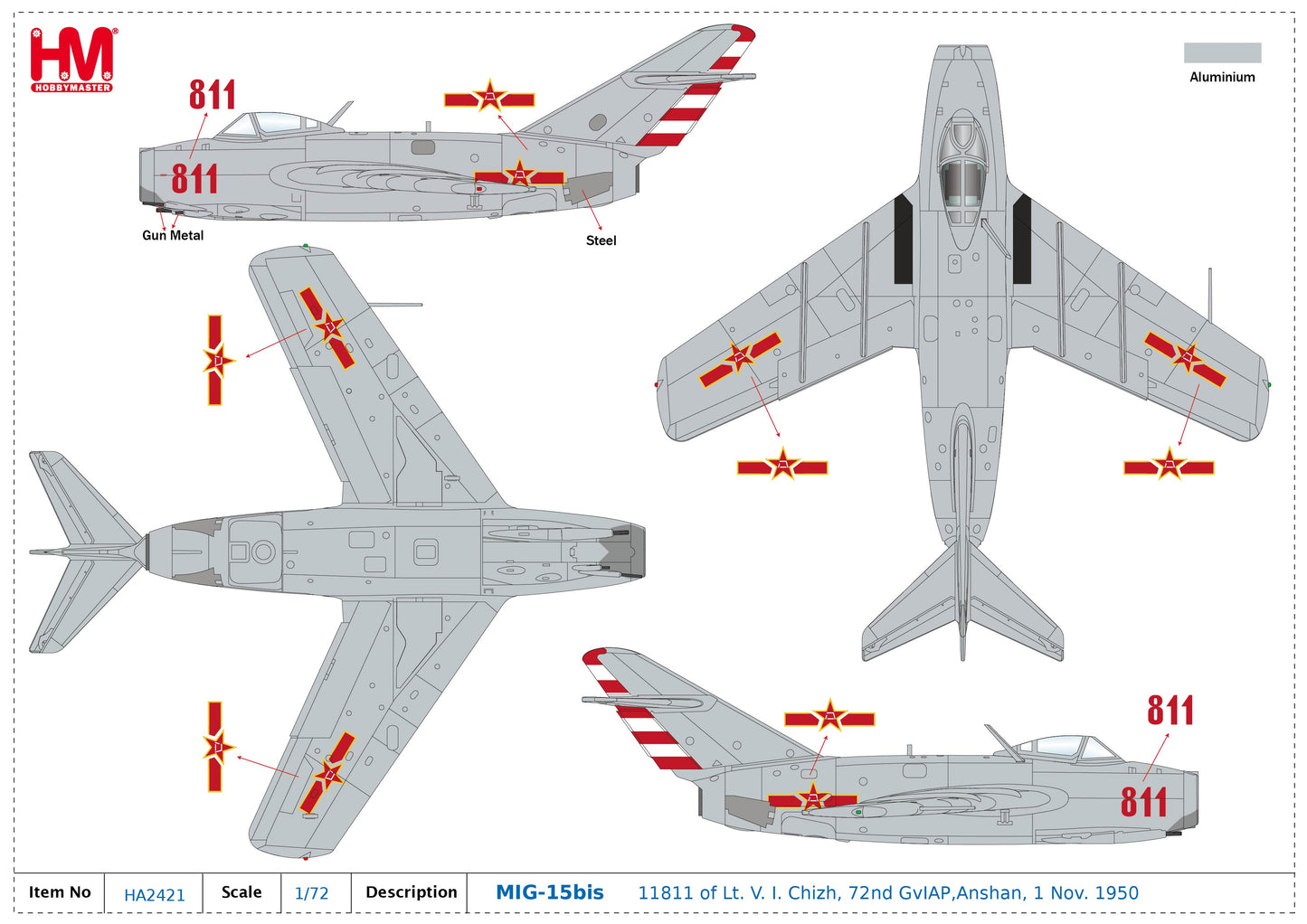 1/72 MIG-15bis 11811 of Lt. V. I. Chizh 72nd GvIAP Anshan 1 Nov. 1950 (First Air to Air Kill in the Korean War)