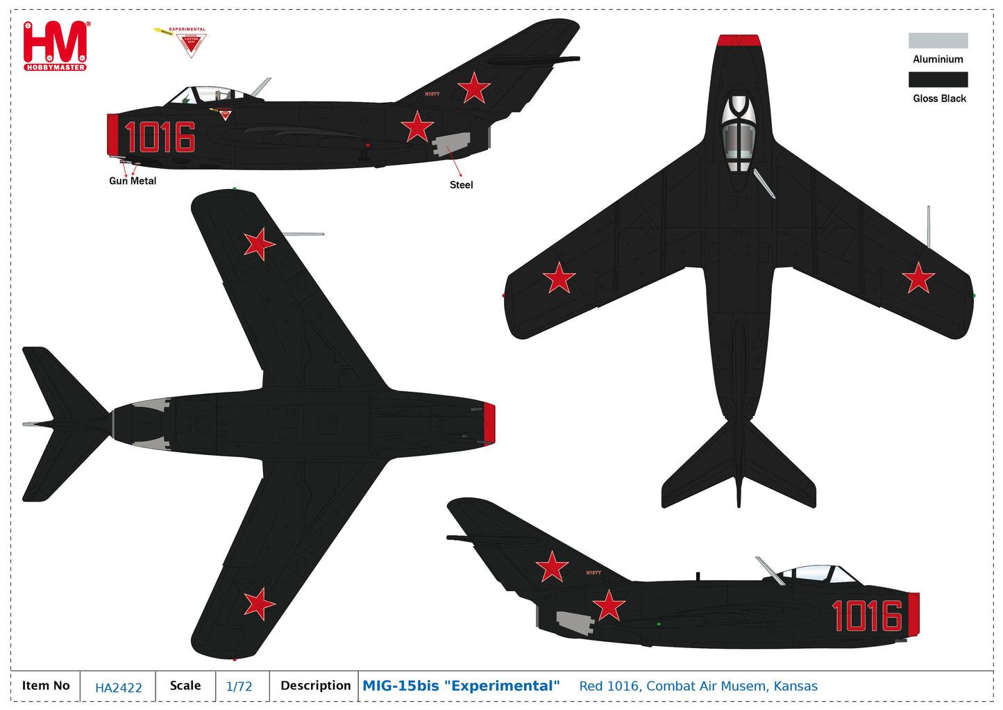 1/72 MIG-15bis "Experimental" Red 1016 Combat Air Musem Kansas