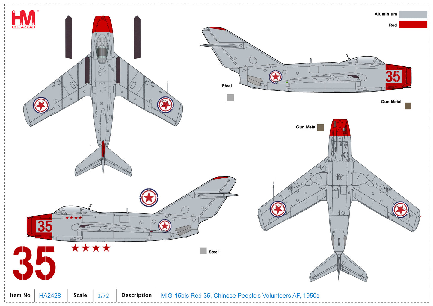 1/72 MIG-15bis Red 35 Chinese People's Volunteers AF 1950s