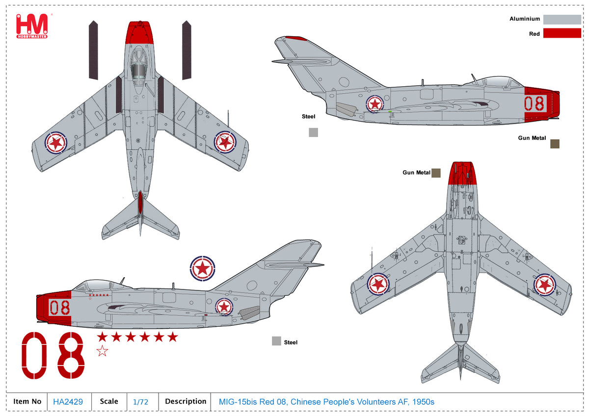 1/72 MIG-15bis Red 08 Chinese People's Volunteers AF 1950s