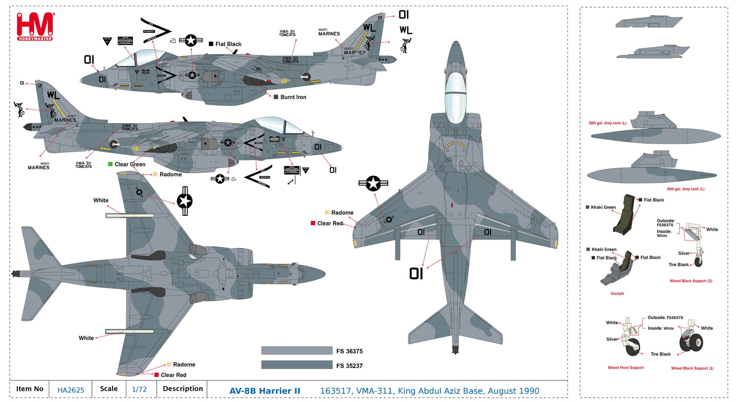 1/72 AV-8B Harrier II 163517 VMA-311 King Abdul Aziz Base August 1990