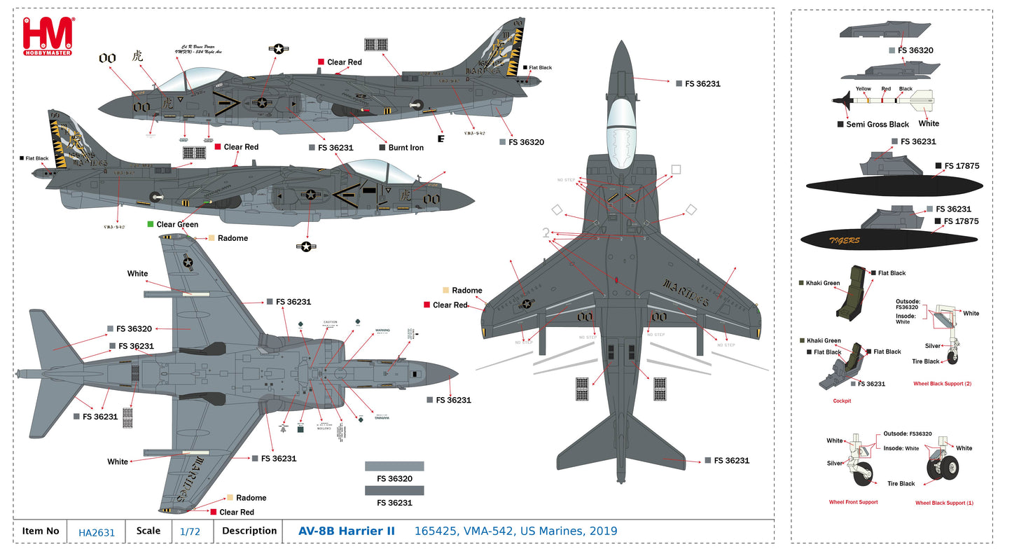 1/72Â AV-8B Harrier II 165425 VMA-542 US Marines 2019
