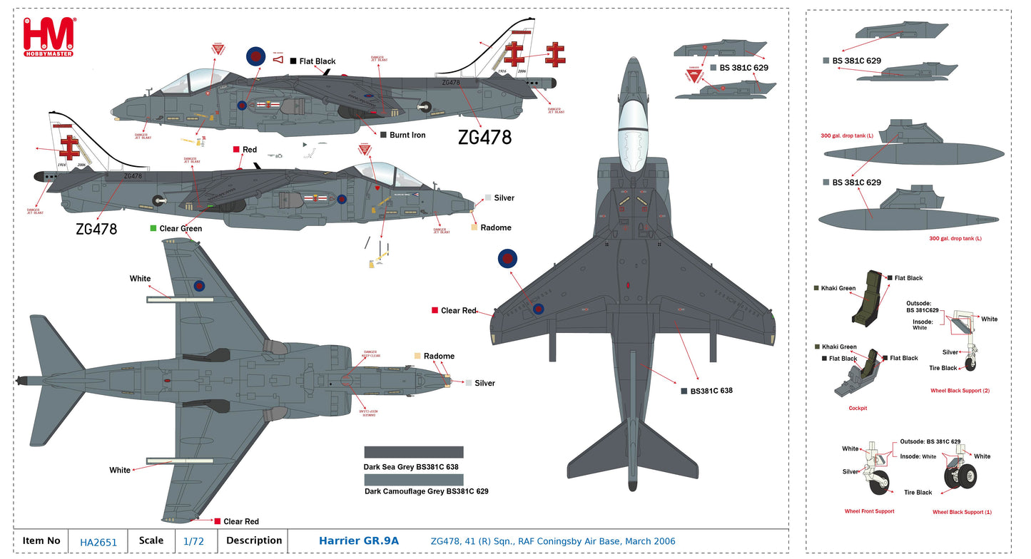 1/72 Harrier GR.9A ZG478 41 (R) Sqn. RAF Coningsby Air Base March 2006