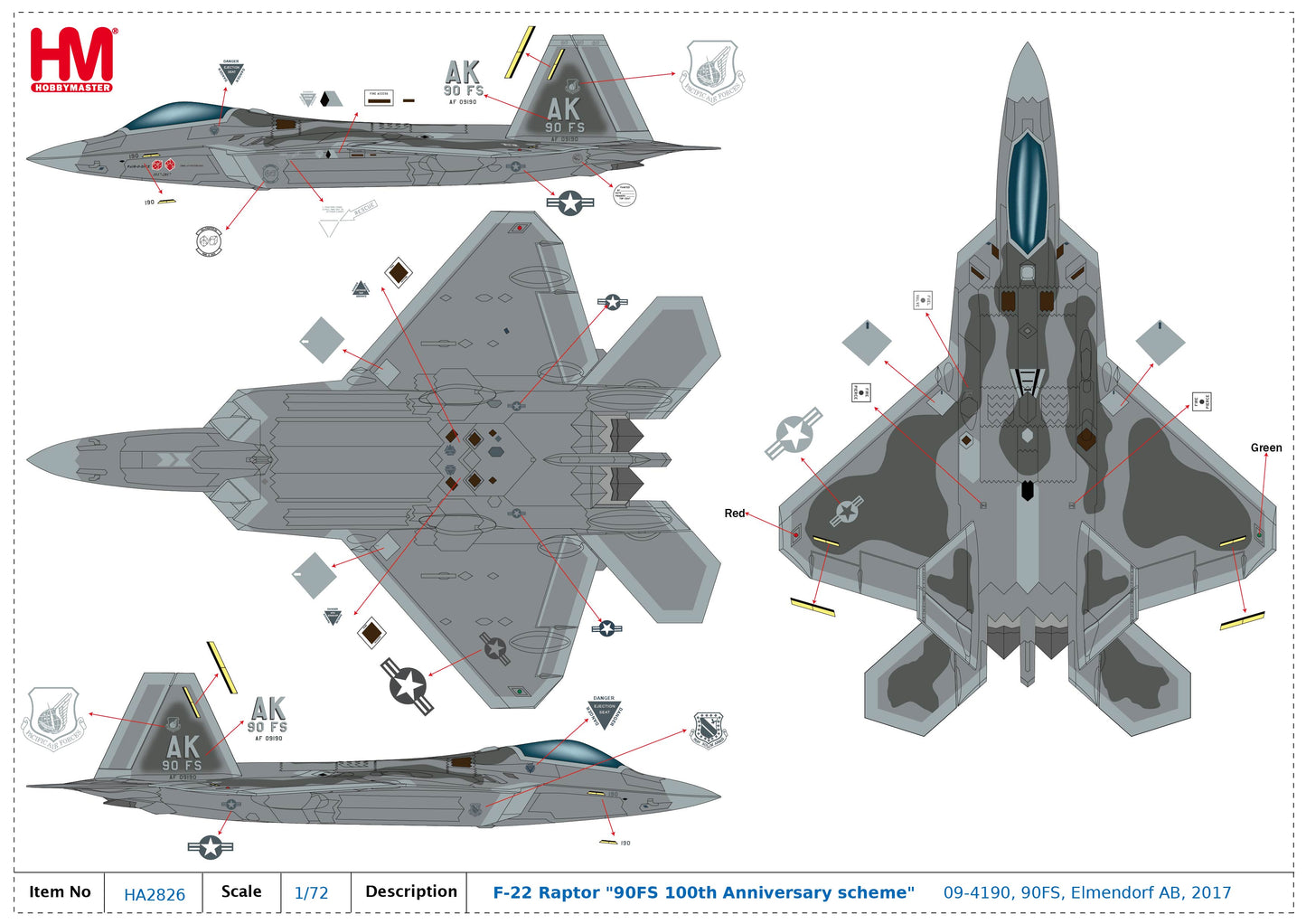 1/72 F-22 "90th FS 100th Anniv. Scheme" 09-4190 90th FS Elmendorf AB 2017