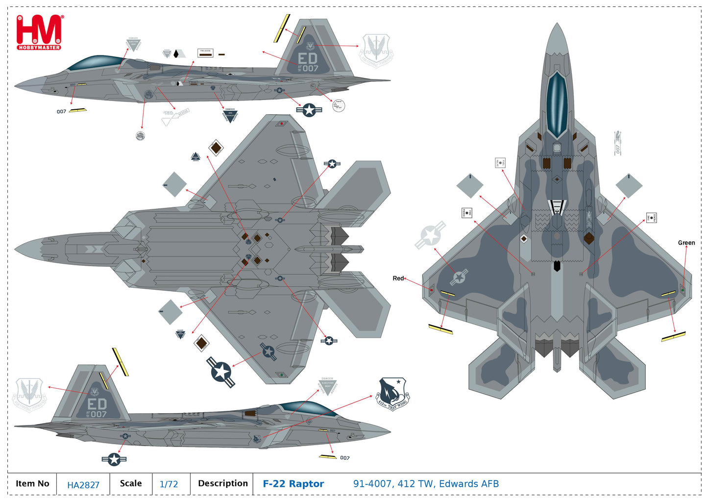 1/72 F-22 Raptor 91-4007 412 TW Edwards AFB