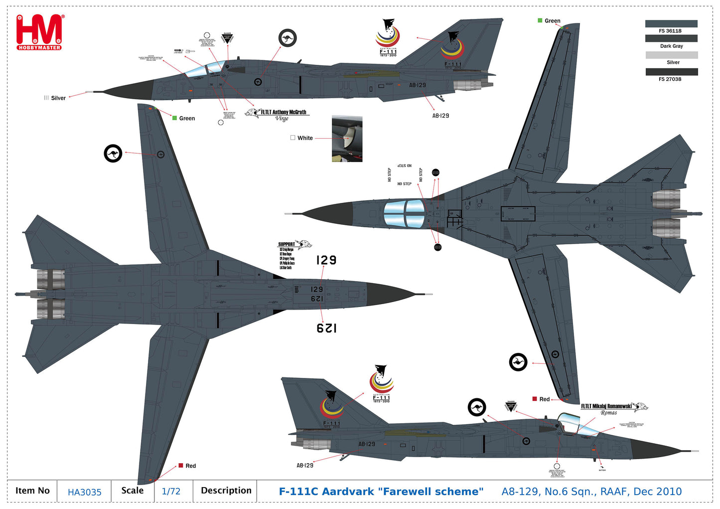 1/72 F-111C Aardvark "Farewell scheme" A8-129 No.1 Sqn. RAAF Dec 2010