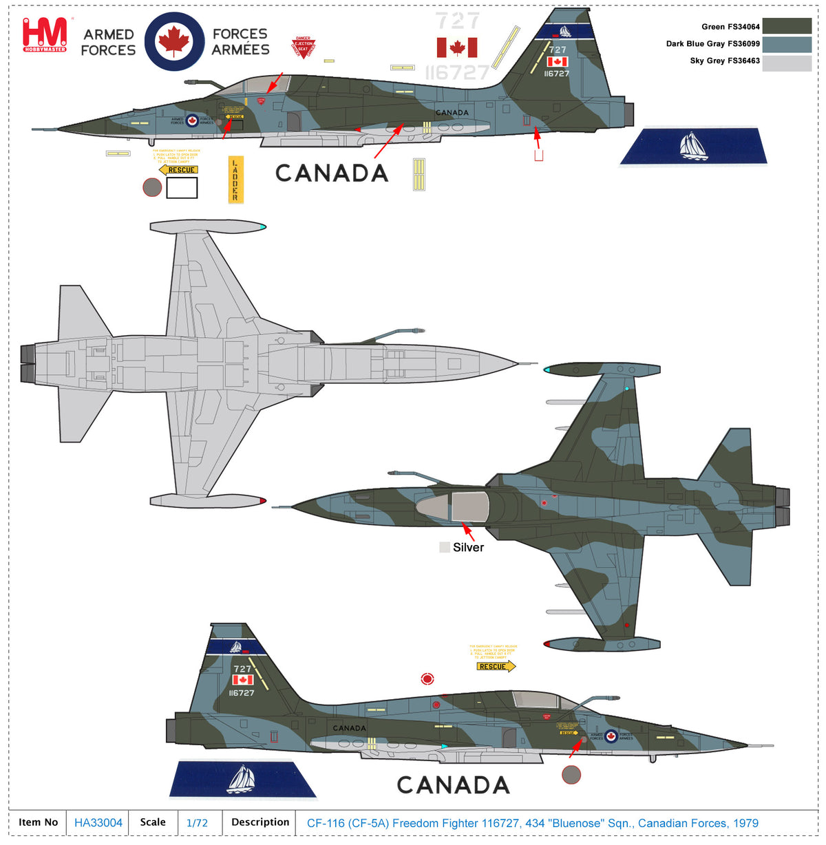 1/72 CF-116 (CF-5A) Freedom Fighter 116727 434 "Blunose" Sqn. Canadian Forces 1979
