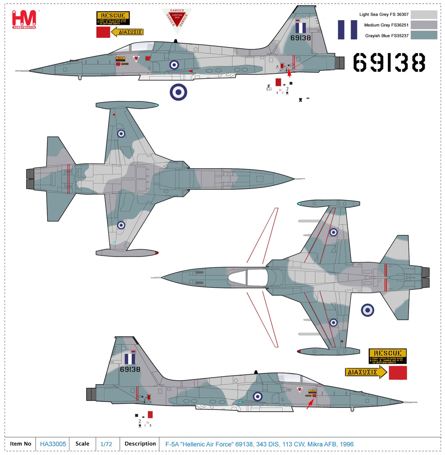 1/72 F-5A "Hellenic Air Force" 69138 343 DIS 113 CW Mikra AFB 1996