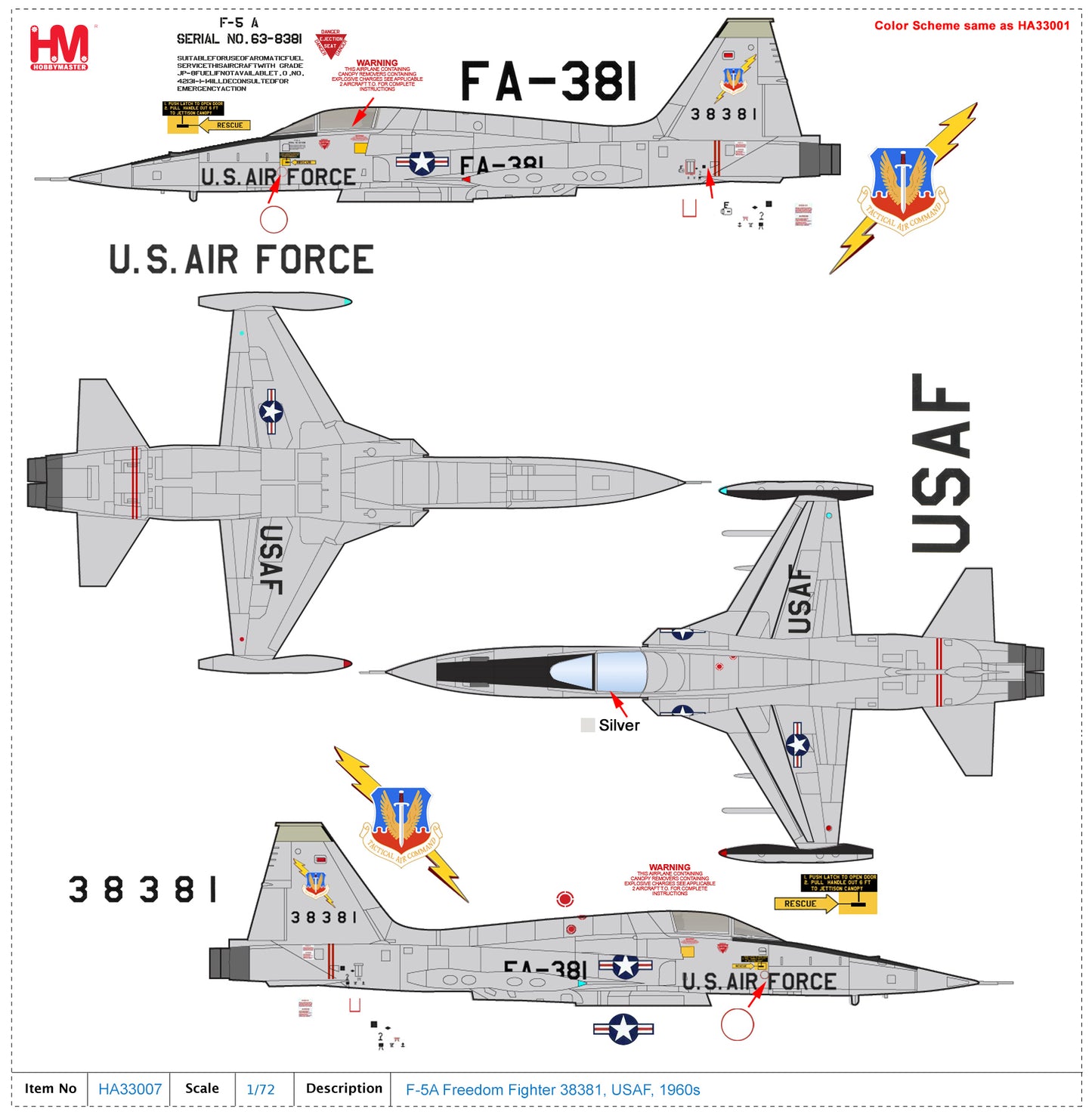 1/72 F-5A Freedom Fighter 38381 USAF 1960s
