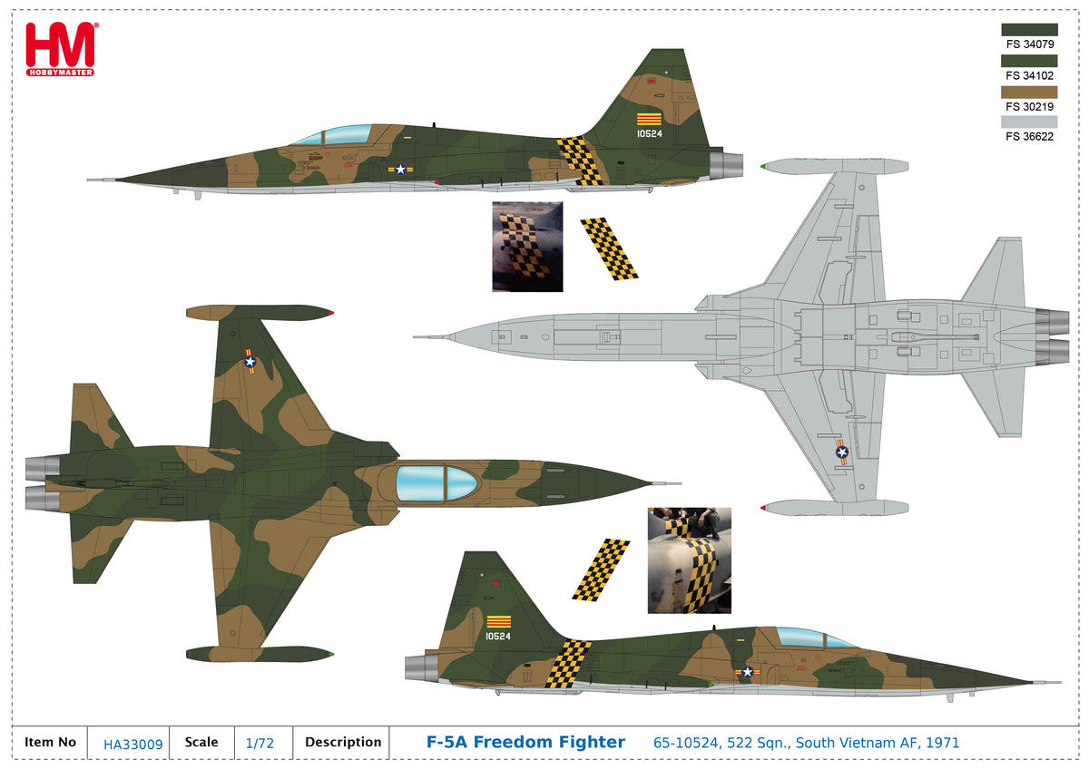 1/72 F-5A Freedom Fighter 65-10524 522 Sqn. South Vietnam AF 1971