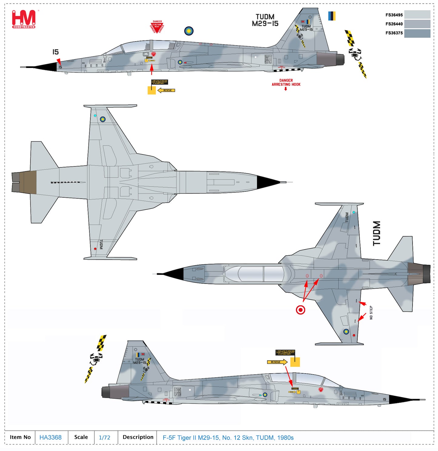 1/72 F-5F Tiger II M29-15 No. 12 Skn TUDM 1980s
