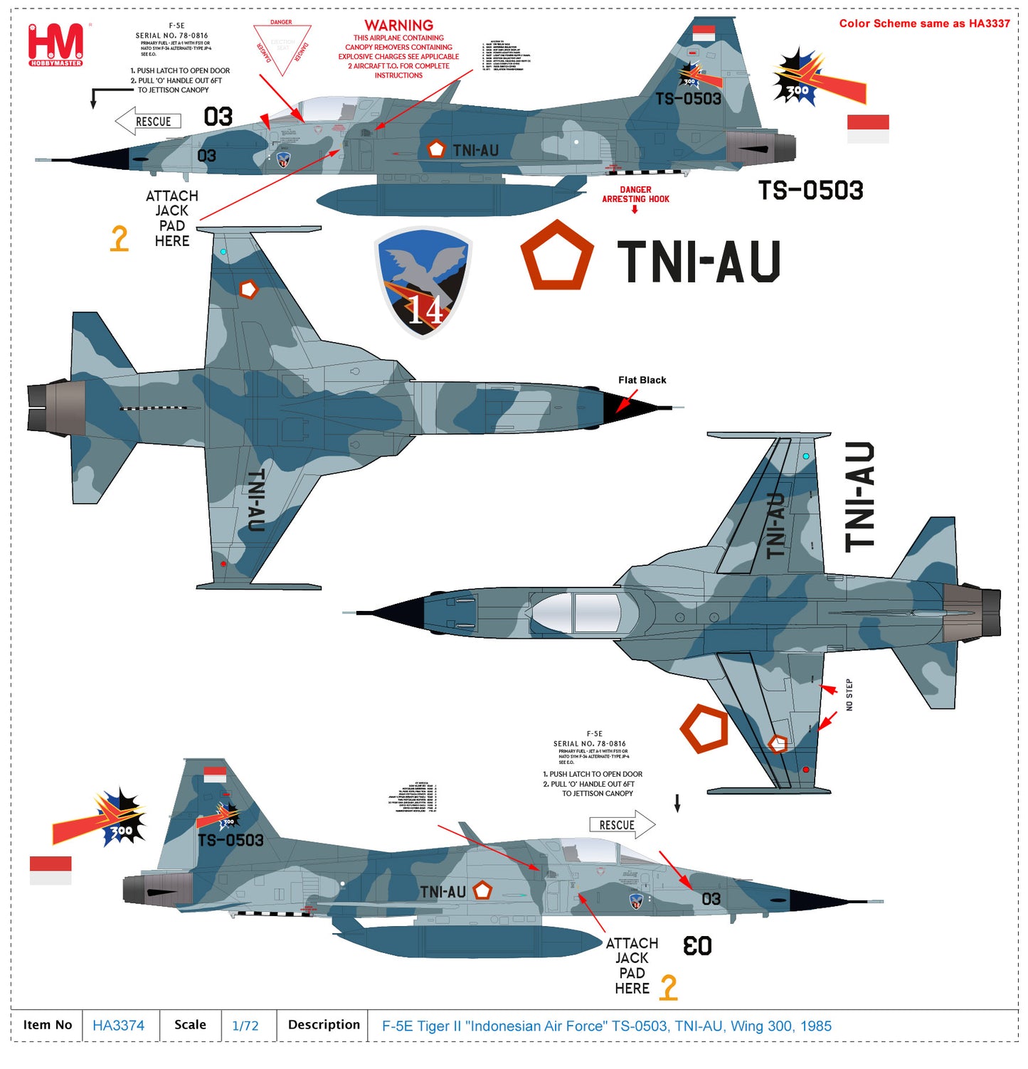 1/72 F-5E Tiger II "Indonesian Air Force" TS-0503 TNI-AU Wing 300 1985