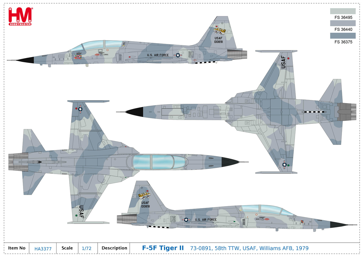 1/72 F-5F Tiger II 73-0891 58th TTW USAF Williams AFB 1979