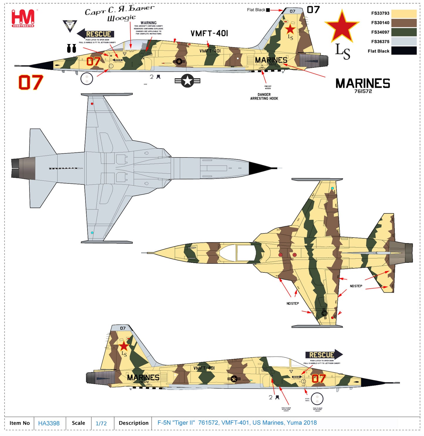 1/72 F-5N Tiger II 761572 VMFT-401 US Marines Yuma 2018