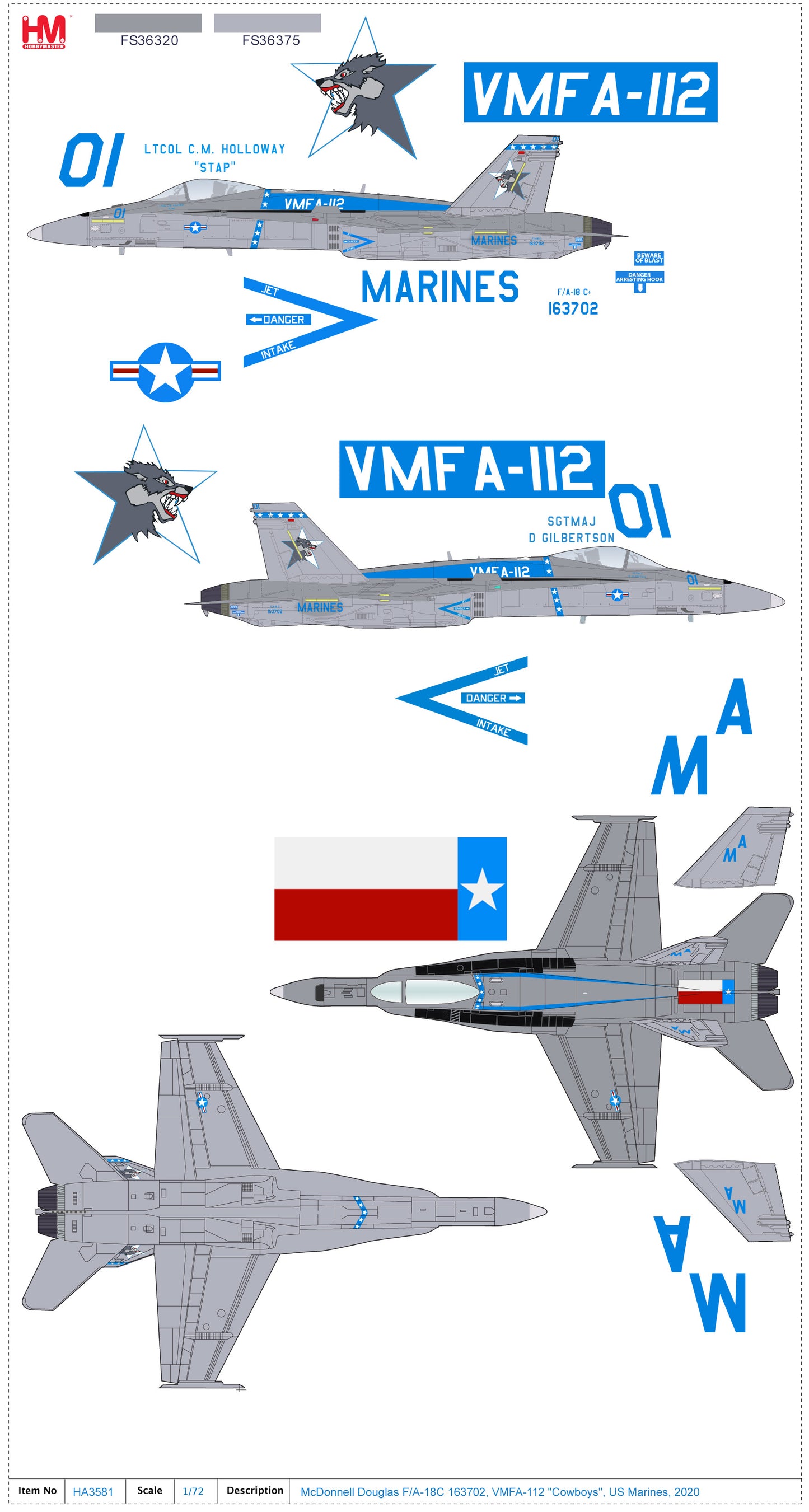 1/72 F/A-18C 163702 VMFA-112 "Cowboys" US Marines 2020